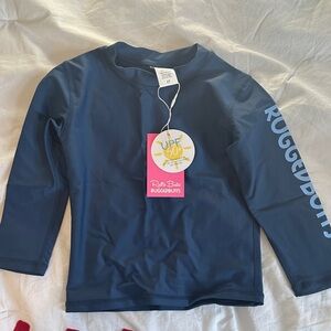 Ruffle Butts Navy Kids Swim Rashguard